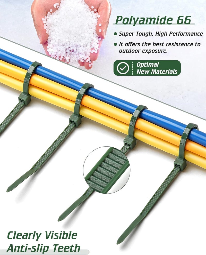 Idemeet PA66 Green Zip Ties, 200pcs 12+10+8+4 Inch with 22-55lb Strength, Premium Heavy Duty Self-locking Nylon Cable Ties, Decoration Tie Wraps for Christmas Tree Holiday Lights Gardening Plants Grid Wall - Image 2